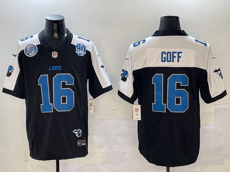 Men Detroit Lions #16 Goff Black Thanksgiving three generations 2024 Nike Limited NFL Jersey style 1->detroit lions->NFL Jersey